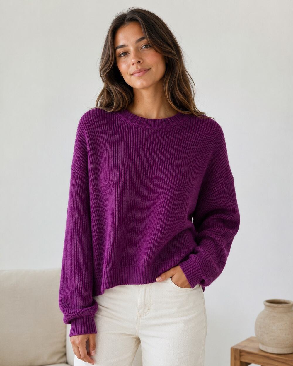 American Eagle | Women’s Preppy Knit Purple Crewneck Sweater Cozy Soft Lounge